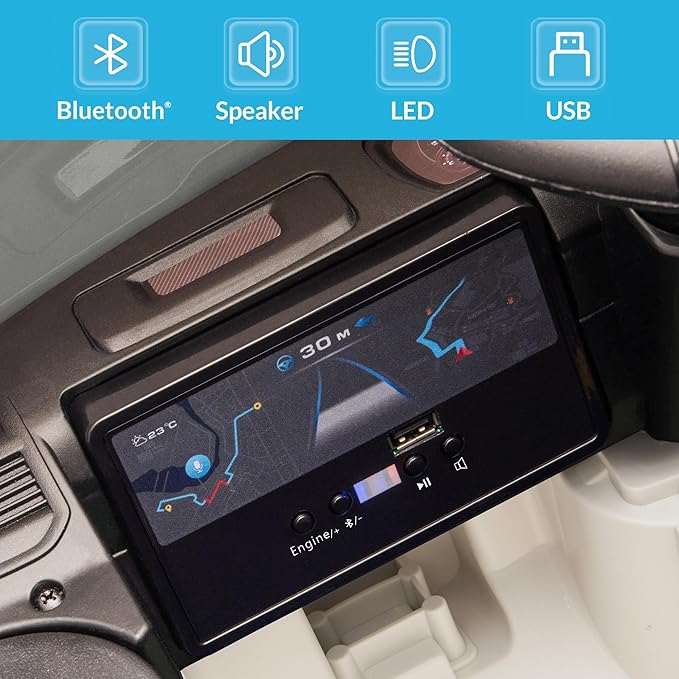 Kidzone Ride On Truck for Kids, Licensed RAM 3500 12V Battery Powered Electric Car Toy with Remote Control, LED Lights, Bluetooth Music & Rear Suspension - White