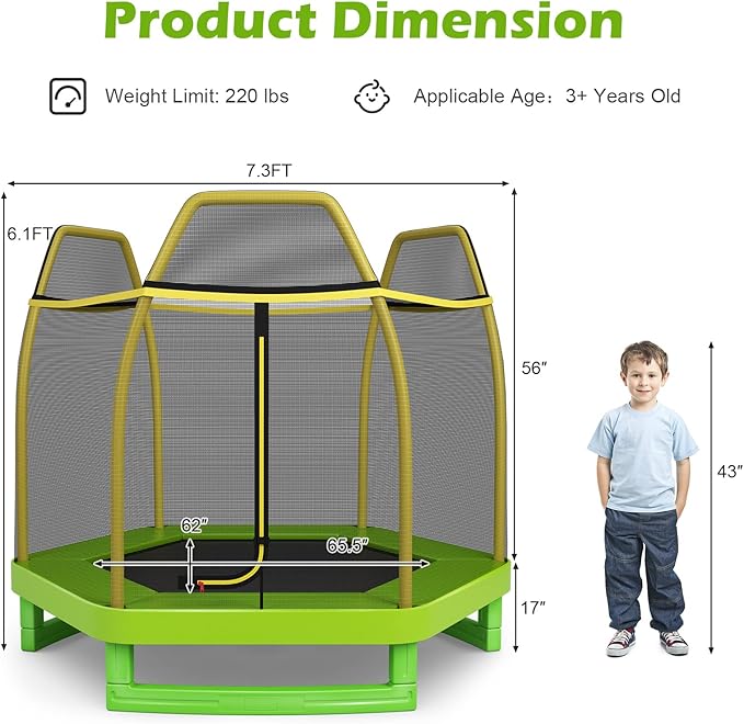 GYMAX Trampoline for Kids, 7FT Toddler Trampoline with Safety Enclosure Net & Seamless Spring Pad, Heavy Duty Small Indoor/Outdoor Trampoline for Boys, Girls Age 3+