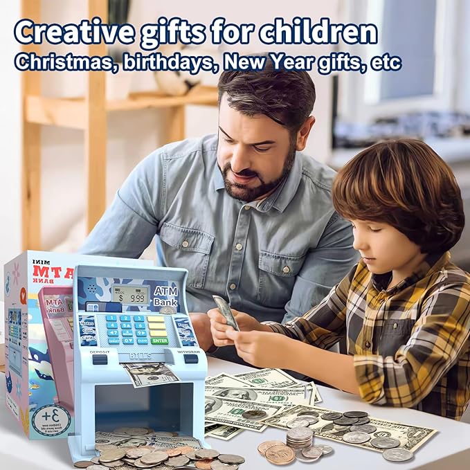 ATM Piggy Bank for Kids, Kids Bank for Real Money with Debit Card, Coin Recognition, Target Setting, Bill Feeder, Balance Calculator, Savings Machine Box, Gifts for Teen Boys Girls