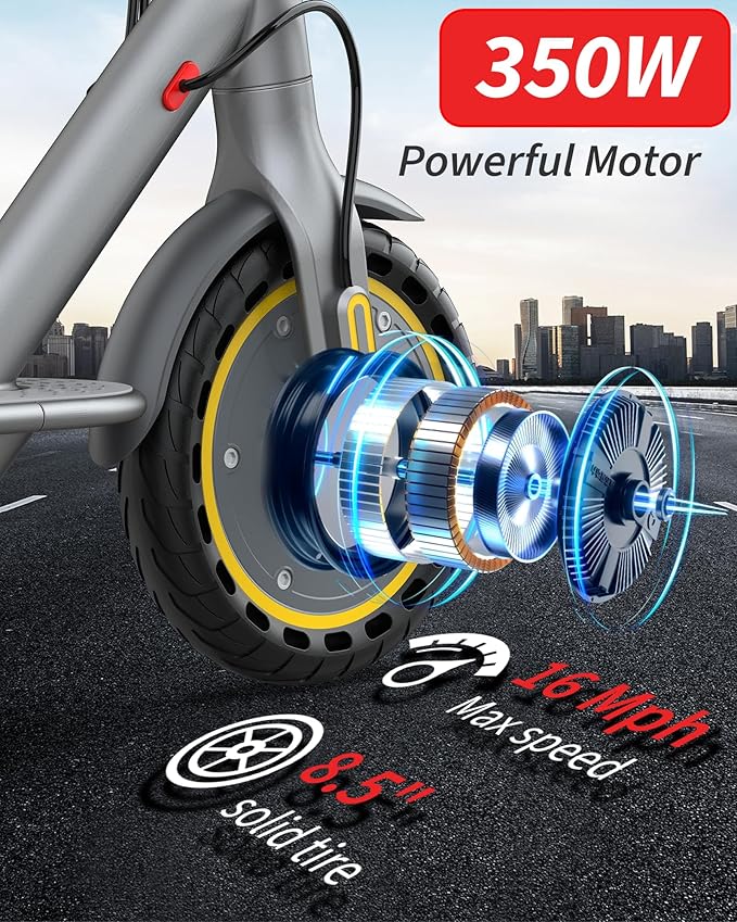Electric Scooter Adults, Powerful 350W E-Scooter, Max 19 Mph & 15-19 Miles Range Scooters, Folding Scooters with 8.5" Solid Tires, Commuting Scooter Kick Scooter with APP Control (Seats Optional)