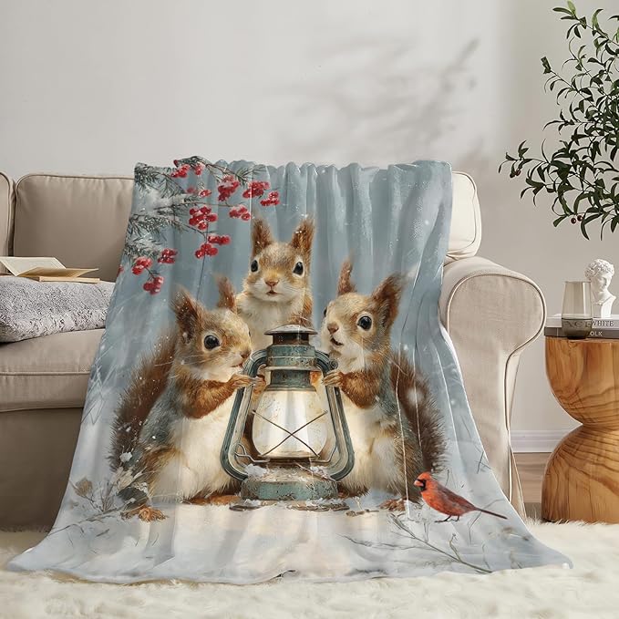 Squirrel Blanket Gifts for Girls Boys Christmas Winter Throw Blankets Cozy Plush Fleece Flannel Fuzzy for Women Men Decor 60"X50"