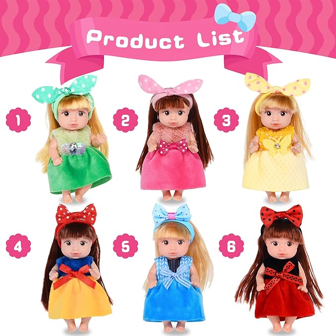 6 Pack 4 Inch Mini Fashion Doll Collection - 6 Unique Stylable Hair Dolls with Rotatable Limbs & Cute Outfits | Collectible Toy Gift for Kids