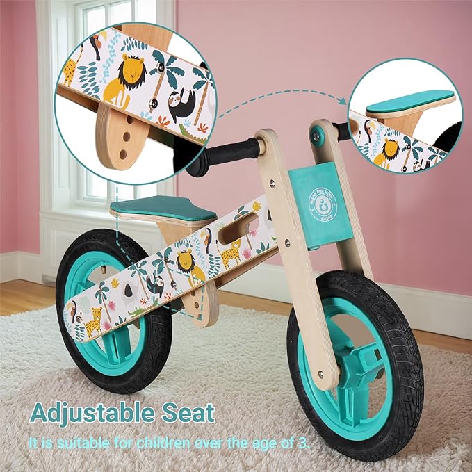 Wooden Toddler Balance Bike, Kids Balance Bike for 3 Year Old with Adjustable Seat, No Pedal Toddler Bicycle for Kids 3-5 for Boys and Girls Birthday Gifts Toys