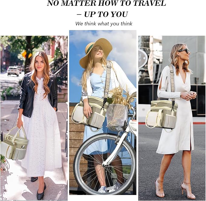 LOKASS Lunch Box for Women/Men-16L-Insulated Lunch Bag, Expandable Double-layer Leakproof Cooler Bag with Upgrade Adjustable Shoulder Strap Ideal for Work/Travel/Picnics（Beige&White）