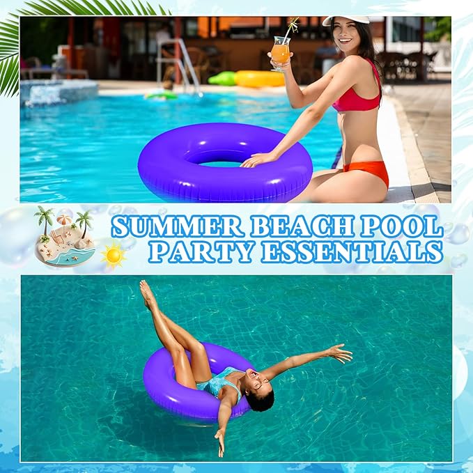 6 Pcs Inflatable Pool Floats 28 Inches Swim Tube Bulk for Adults Swimming Ring Pool Floaties for Beach Party Decorations Women and Men River Lake Summer Vacation Holiday (Light Purple)