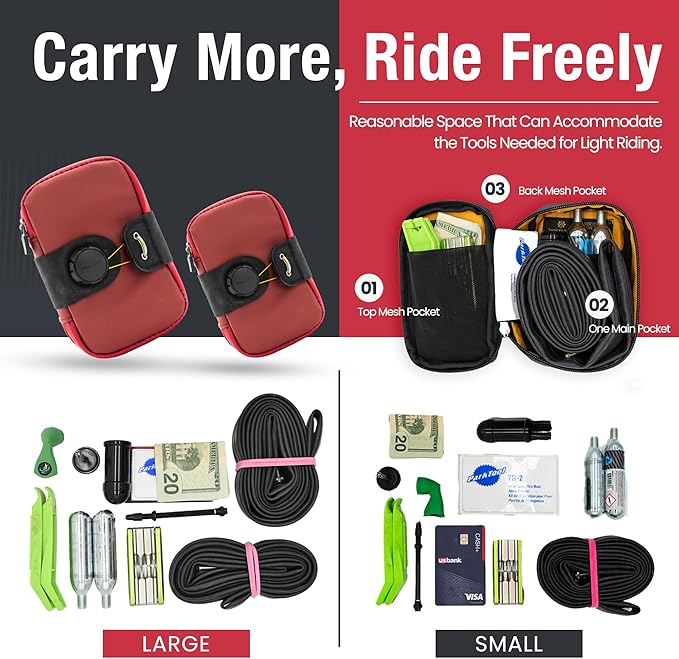 Lumiere & Co. Falcon Magnetic Saddle Bag– 0.69L | 6”x 3.5”x2 | Sleek Minimalist Design, Fast Magnetic Buckle Attachment | Cycling Bike Bag (Red, Large)