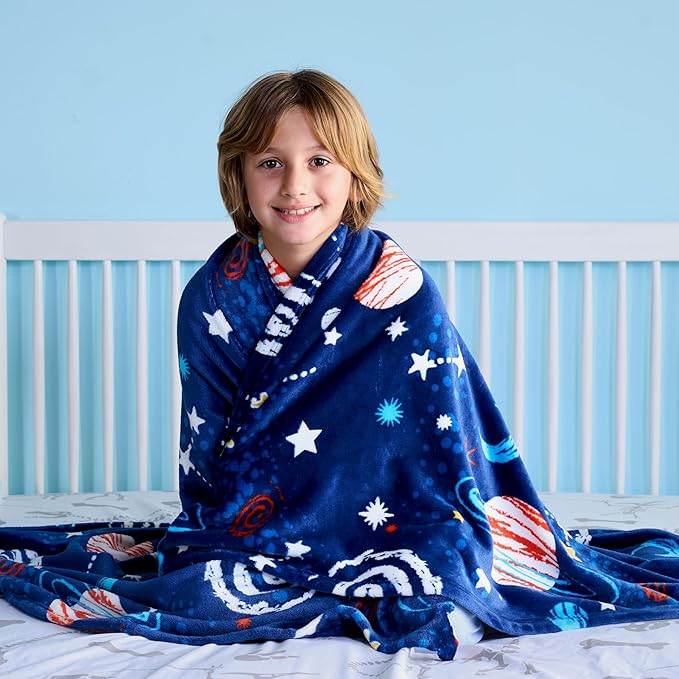 Joiedomi Glow in The Dark Blanket Space Gifts for Girls Boys Age 2 3 4 5 6 7 8 9 10 11 12 Year Old Boy Gifts, Soft Cozy Flannel Kids Throw Blanket, Birthday Bedroom Decor 50"×60"