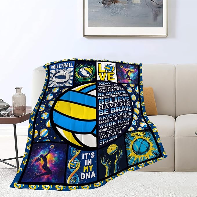 Volleyball Blanket, Blue Volleyball Throw Blanket, Volleyballs Gifts Blankets Stuff Fleece Flannel Plush for Men Boys Women Girls Lovers Adults Soft Bedding Gift for Sofa Bed Office Home Decor 60"x50"