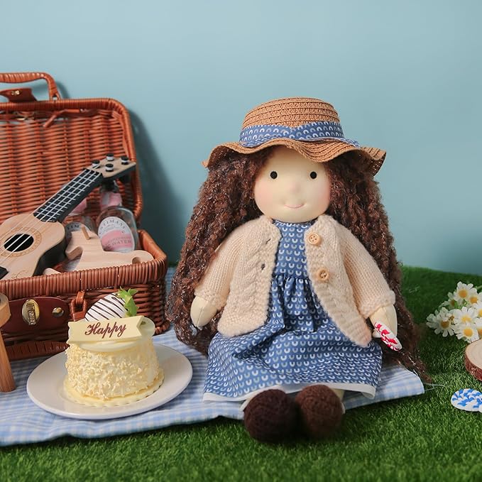 BlissfulPixie Handmade Waldorf Soft Girl Rag Doll Basia 12" - Ideal First Plush Doll for Babies & Toddlers