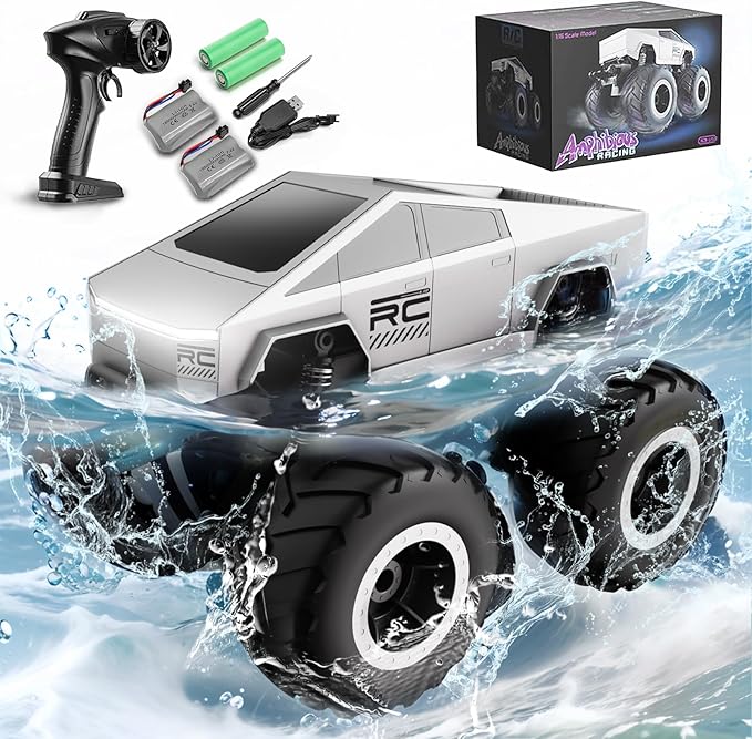 STEMTRON Amphibious Remote Control Car Toys for Boys 2.4 GHz 1:16 All Terrain Off-Road RC Car Waterproof RC Truck Pool Toys Gifts for Kids