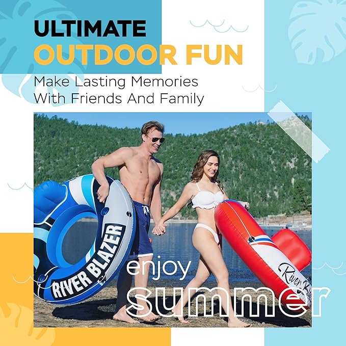 2025 New & Upgraded Sunlite Sports Heavy Duty River Tube Inflatable, Premium Water Float to Lounge Above Lake and River, Outdoor Water Raft Sport Fun, Recreational Use