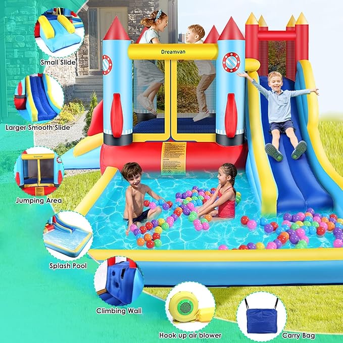 AKEYDIY Kid Bounce House Rocket Blast- 13X12ft Inflatable Jump Houses for Kids 3-12, Adventure Park W/Long Slide,Climbing Wall,Bounce Castle for Indoor Outdoor