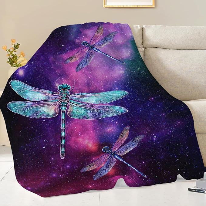 Dragonfly Blanket Gifts for Girls Boys Dragonfly Lovers Throw Blankets Cozy Plush Fleece Flannel Fuzzy for Women Men Decor 80"X60"
