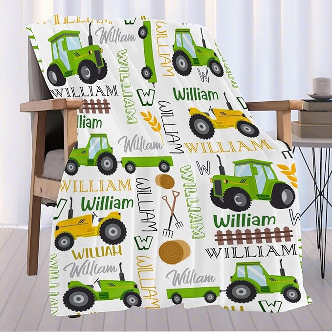 Custom Tractors Blanket with Name Personalized Tractors Blankets for Girls Boys Women Men Customized Blanket Gifts for Birthday 50"x60"for Teens