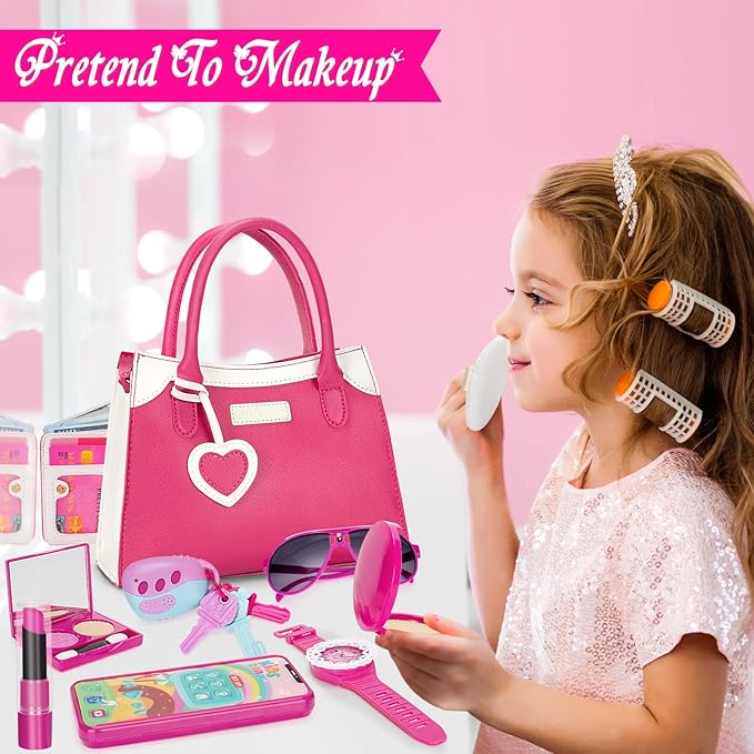 Officygnet Play Purse for Little Girl, Pretend Princess Play Girls Toys for 3 4 5 6 7 8 Year Old, Toddler Purse with Accessories, Kids Toy Purse Birthday for Girls Ages 3-5 4-5 6-8