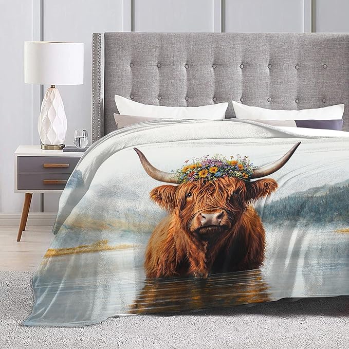 Highland Cow Blanket for Women, Highland Cow Fleece Blanket Gifts for Boys Girls, Warm Cozy Soft Flannel Stuff for Bed Sofa Couch 80" x 60"