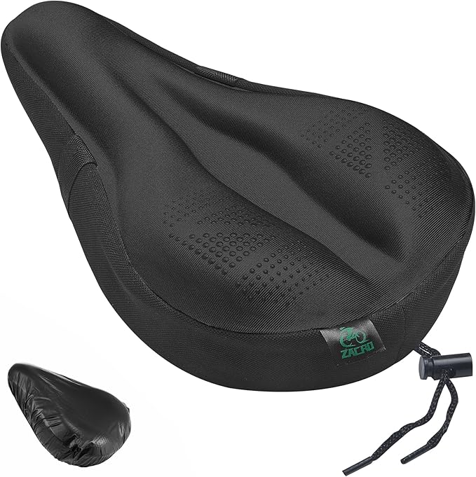 Zacro Bike Seat Cushion - Padded Gel Bike Seat Cover for Men & Women, Padding Bicycle Saddle fit with Peloton/Spin Stationary Exercise/Mountain Road Cycling Bike