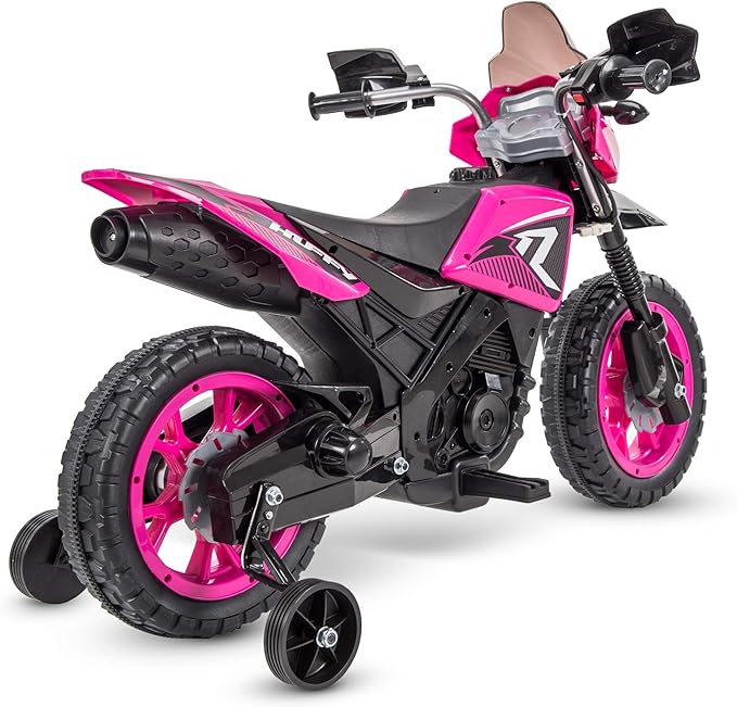 Huffy Ride on Motorcycle for Kids, Ideal for Ages 3-7 Years Old, 6V Ride On Motorcycle, Training Wheels, Realistic Engine Sounds, Simple Wall Charger, Max Weight 65lbs, 2 MPH, Pink