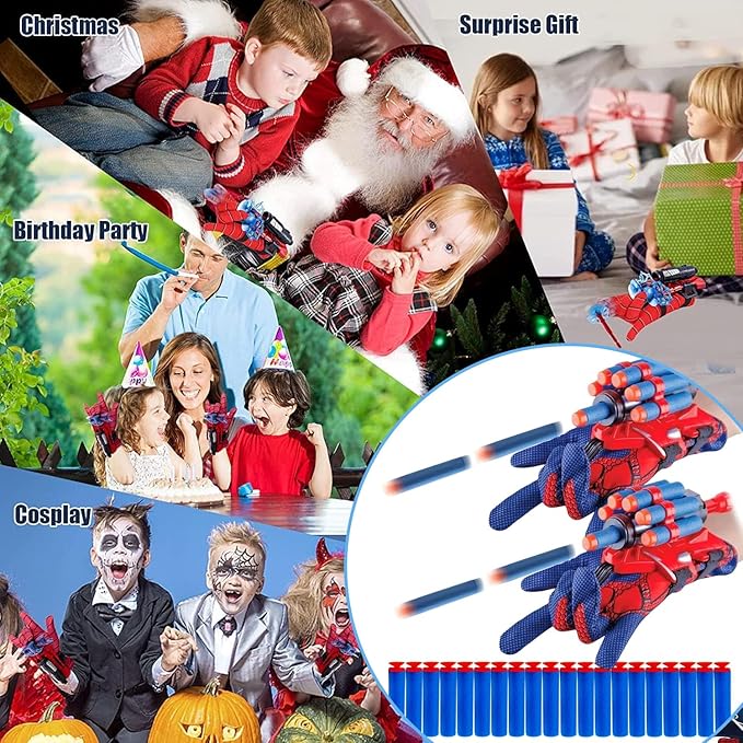 2 Sets Spider Web Shooters Christmas Decorations Stocking Stuffers for Kids Cosplay Launcher Gloves with Wrist Toy Set Hero Webs Shooter for Kids