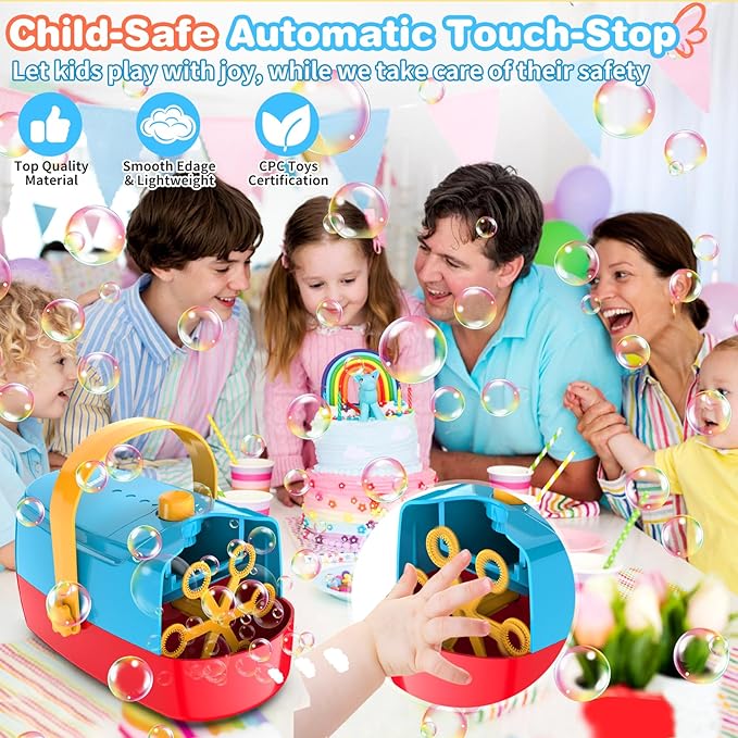 Bubble Machine Durable Automatic Bubble Blower, 18000+ Big Bubbles Per Minute Bubbles for Kids Toddlers Bubble Maker Operated by Plugin or Batteries Bubble Toys for Indoor Outdoor Birthday Party