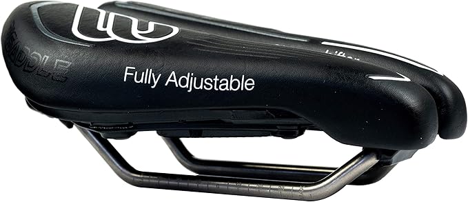 SRT Super Short Noseless Pain-Free Adjustable Bicycle Saddle Black with Titanium Rails Custom Fit Comfort, one Size