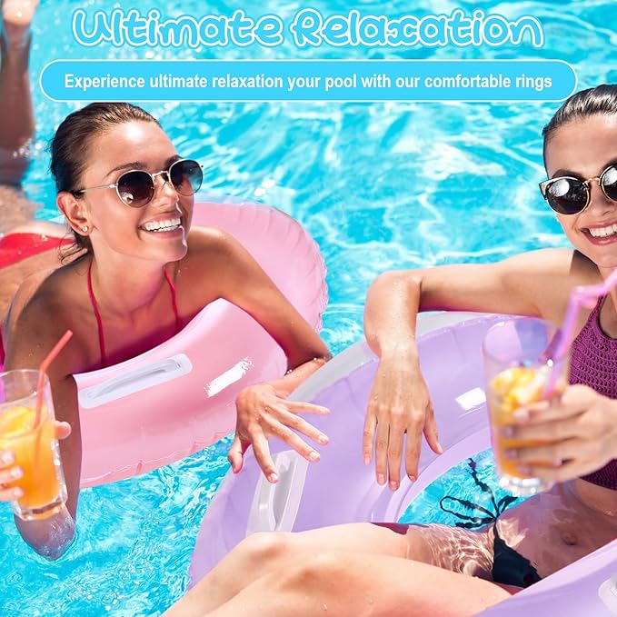 ShinyRelief 6 Pack 33'' Inflatable Pool Floats with Handle for Kids Adults Macaron Tube Rings Handle Tubes Bulk, Pool Floaties Toys Beach Summer Swimming Party Toys