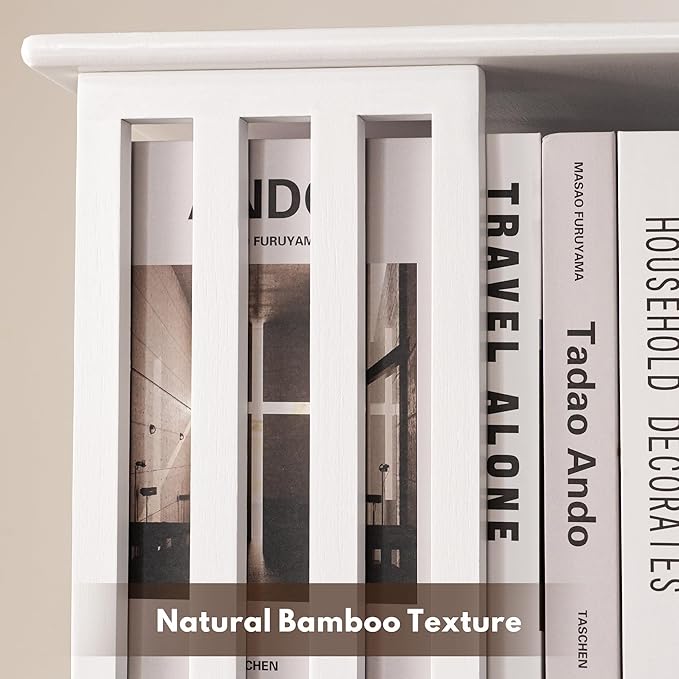 YOWOS Rotating Bookshelf Tower, 360 Display Spinning Bookcase, Bamboo Bookshelf Floor Standing Storage Rack, Wood Narrow Book Shelf Organizer for Kids&Adults (White, 6 Tier)