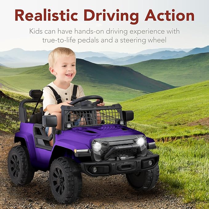 Best Choice Products 6V Kids Ride On Toy, Mini Truck, Electric Play Car w/Parent Remote Control, 4-Wheel Suspension, LED Lights, 2 Speeds, Functional Horn, 3.1MPH Max Speed - Purple