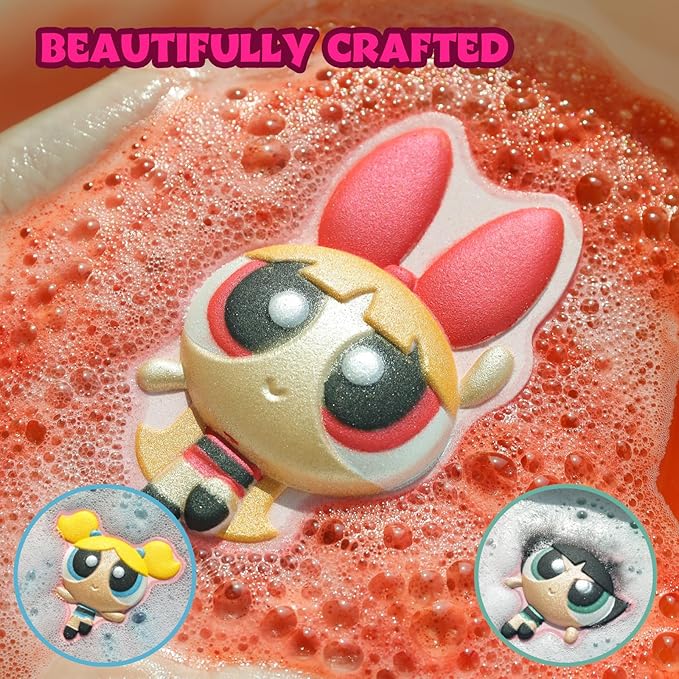 The Powerpuff Girls Bath Bombs for Kids, Fun Bright Rainbow Colors, Peach Scented for Kids, Ages 3+, by Townley Girl
