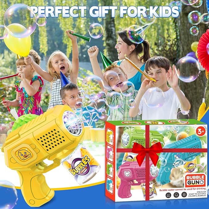 Bubble Guns with Bubble Solution- 3 Pack, Bubbles Gun, Blaster, Blower, Maker, Machine for Boys Girls, Birthday Gifts for Ages 3 4 5 6 7 8 Year Old Kid, Outdoor Toys for Toddlers, Party, Wedding