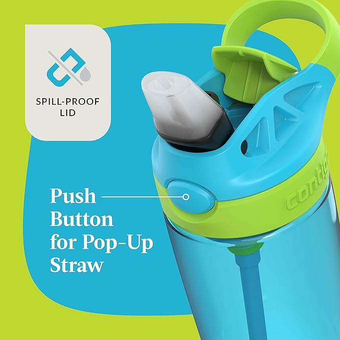 Contigo Kids 20oz 2-Pack Aubrey Water Bottles with Cleanable Silicone Straw Spill-Proof Lid Dishwasher Safe Blue Raspberry/Cool Lime & Blueberry/Juniper BPA-free
