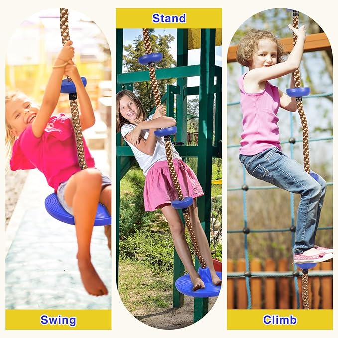 REDCAMP Outdoor Kids Swingset, Trapeze Swing Bar and Climbing Rope with Heavy Duty Coated Chains and Carabiners, Backyard Playground Accessories (Blue)