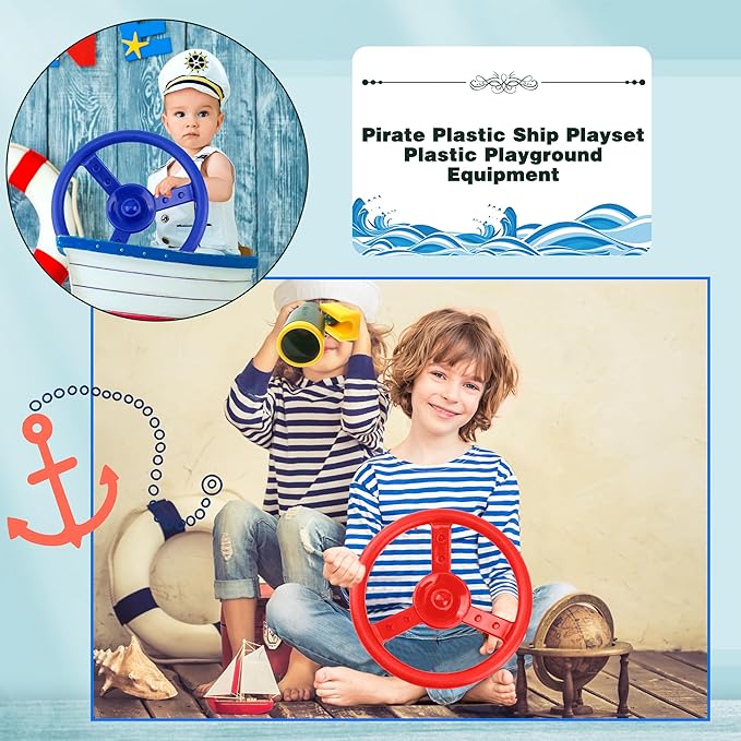 2 Pack Steering Wheel Playset Plastic Pirate Ships Wheel with Mounting Tools for Kids Playground Outdoor Gym (Red, Purple)