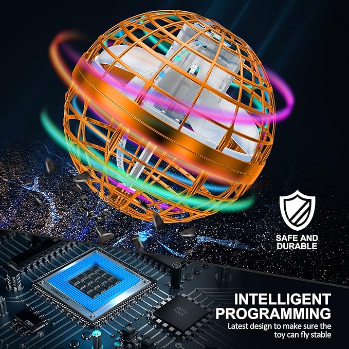 2025 Flying Orb Ball Toy,Cosmic Globe Boomerang Hover Ball Galactic Fidget Spinner, Hand Drone Orbit, Cool Toys Gift for 6 7 8 9 10+ Year Old Boys Girls Teens Outdoor Toys(Orange)