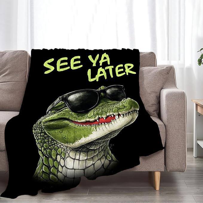 Crocodile Blanket Fleece Soft Warm Plush Funny Alligator Animal Throw Blankets Lightweight Plush Fuzzy Cozy Blanket Gifts for Kids Adults Suitable for Couch Sofa Bed 50"X40"