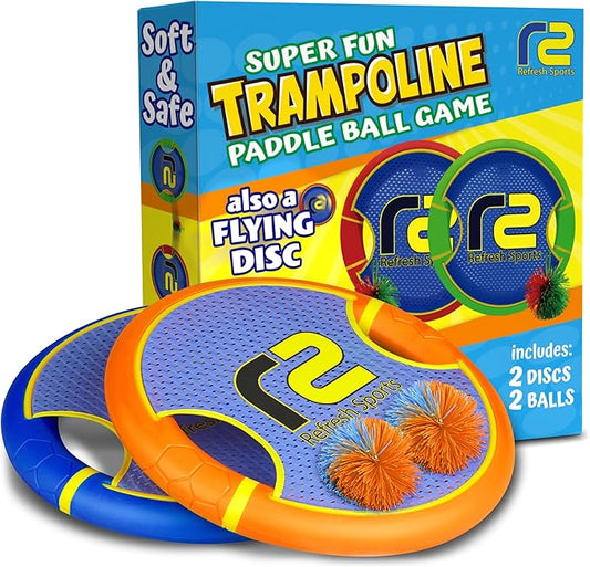 Fun Bouncy Paddle & Stringy Ball Toss & Catch Game - Easy to Use for Kids All Ages - Soft Foam Design for Safe Play Indoors or Outdoors - Also Works as Flying Disc - Great Gift Idea for Boys & Girls