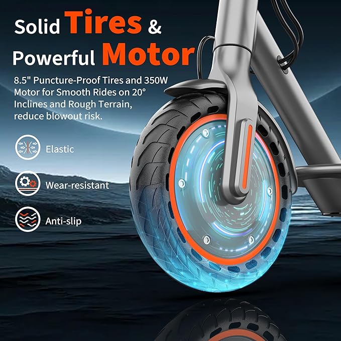 Electric Scooter, Folding E Scooter for Adults with Seat, 350W Motor, 8.5" Tire, 19MPH, 21Mile Long Range Lightweight Teens Commuting Sit Down Escooter with App, Bluetooth, Dual Brake (Seat Optional)