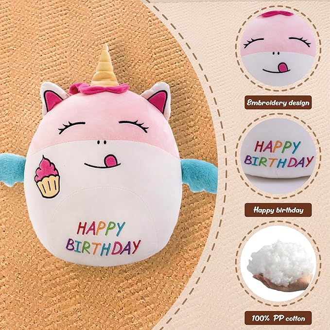17" Birthday Unicorn Plush Pillow Cute Soft Unicorn Stuffed Animal Pillow Happy Birthday Gifts for Kids Girls and Boys