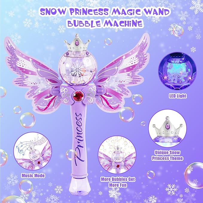 Princess Bubble Wands for Kids,Light Up & Musical Bubble Machine,Bubble Blower,Bubble Maker, for 3 4 5 6 7 8 Year Old Girls,Outdoor Birthday Party Bubble Toy for Toddlers.(Light Purple)