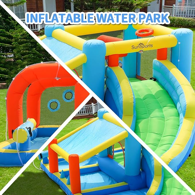Inflatable Water Slide,Bounce House for Kids Backyard,Inflatable Water Park with Splash Pool,Jump House with Waterslide,Bouncy Castle for Wet and Dry