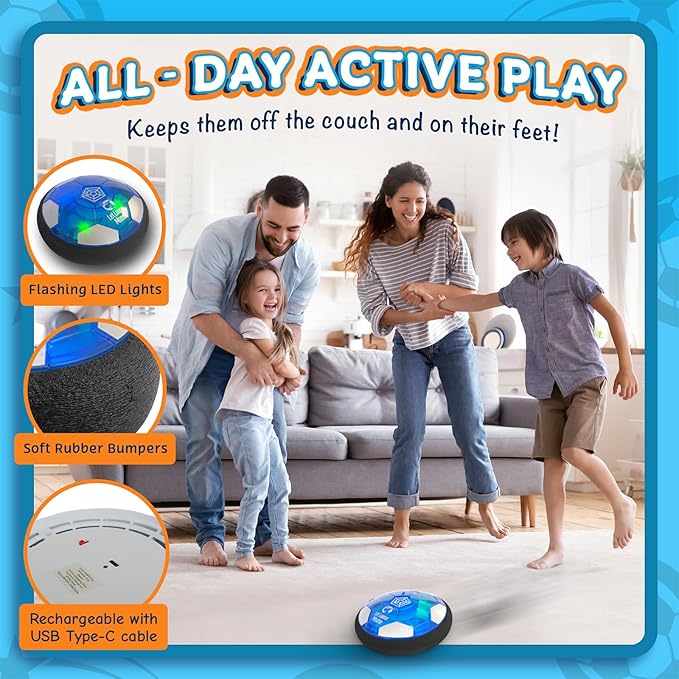 Let Loose Moose Hover Soccer Ball - Boys Birthday Gifts - Indoor Hoover Balls for Kids Age 6, 7, 8, 9, 10, 11, 12 Year Old - Light-Up Toy Game for Kid - 6-8, 8-12 - Rechargeable - with 2 Goals