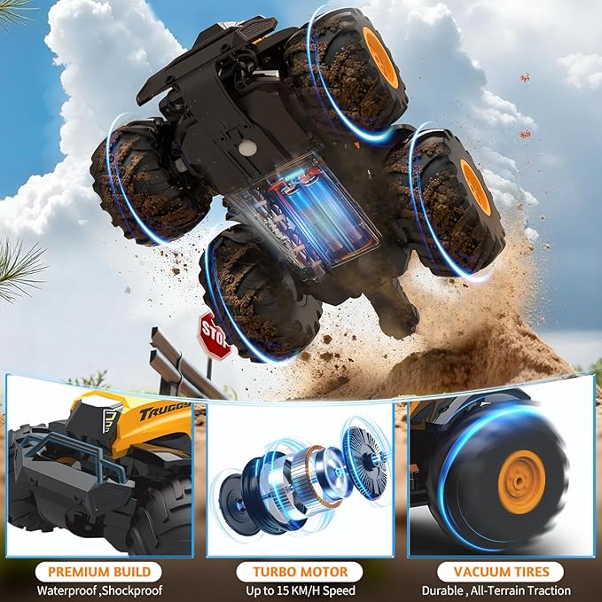 Remote Control Tractor Toy - 1:14 Amphibious RC Monster Truck Toys for Kids, 2.4 GHz 4WD All Terrain Off-Road Farm Vehicle, Perfect Birthday for Boys and Girls