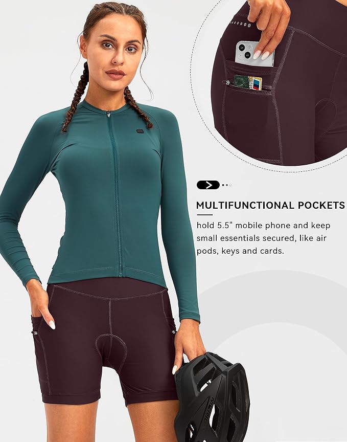 Women's 4D Padded Bike Shorts 5"/7" Riding Underwear Cycling Bicycle Road Biking Cycle Shorts for Women Zipper Pockets