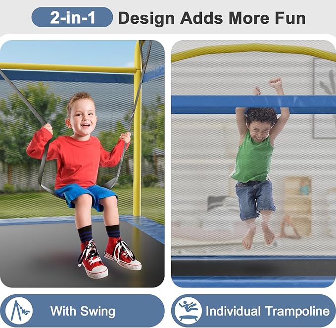 6.5FT Rectangle Trampoline for Kids, 78”ASTM Approved Recreational Trampolines with Swing, Small Toddler Trampoline with Safety Enclosure Net, Outdoor and Backyard, Gifts for Children & Boys & Girls