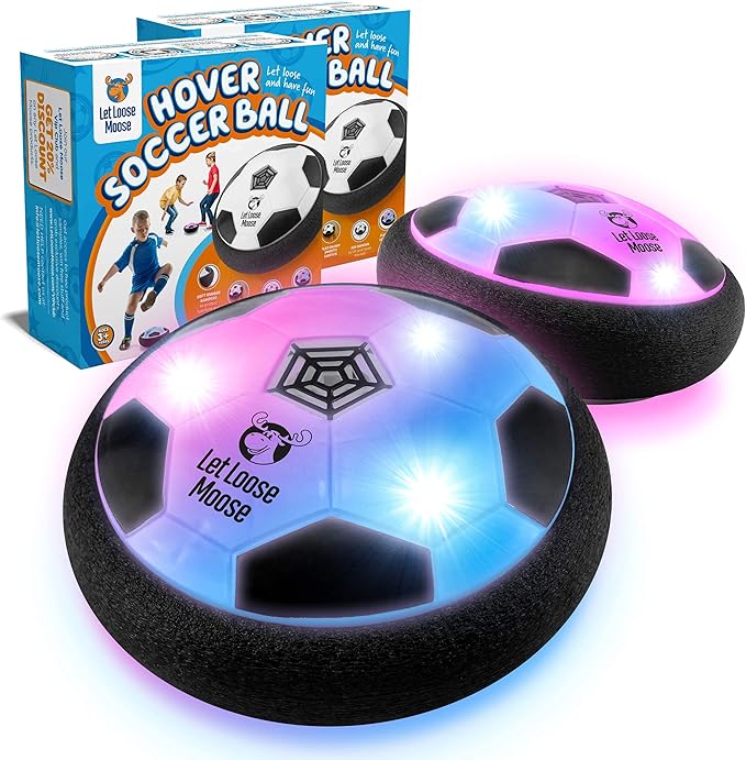 Let Loose Moose Hover Soccer Ball, Set of 2 LED Soccer Ball Toys, Gifts for 8 Year Old Boys, Indoor LED Floating Football for 7 Year Old Kids, Boy Birthday Gifts Age 4-6, 6-8, 8-12 Fun Sport Toy