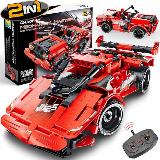 GMAOPHY STEM Building Toys for Kids Age 5 6 7 8 9 10 11 12 Years Old, 2 in 1 Remote Control Racer Car Engineering Kits, Early Learning Building Blocks, Christmas Birthday Gift for Boys Girls Age 8-12