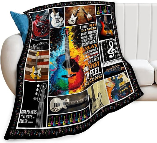 Guitar Blanket, Electric Guitar Throw Blanket, Music Gifts Blankets Stuff Fleece Flannel Plush for Girls Women Men Boys Lovers Adults Soft Bedding Gift for Sofa Bed Office Home Decor 50"x40"