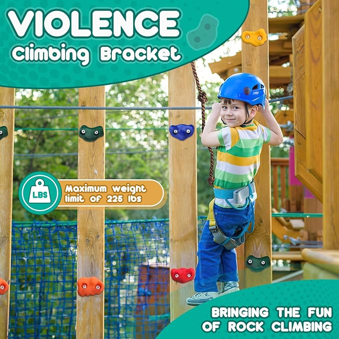 CMOOD Rock Climbing Holds, Rock Climbing Wall for Kids Rock Wall Climbing Kit for Indoor Outdoor Playground Play Set with Mounting Screws, Knotted Rope and 25 Handles