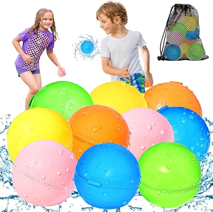 SOPPYCID 10PCS Reusable Water Balloons Quick Fill for Kids, Refillable Magnetic Water Balloons for Pool & Beach, Water Ball Toys for Summer Outdoor Games, Outside Activities