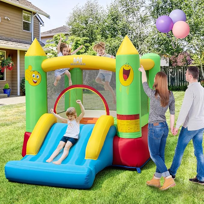 BOUNTECH Inflatable Bounce House, Bouncy House Castle for Kids Indoor Outdoor with Heavy Duty Jumping Area, Slide, 480W Blower, Mini Bounce House for Toddler Boys Girls Birthday Backyard Party Gifts